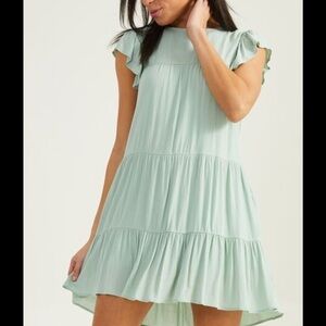 Altar'd State Blue Ruffle Sleeve Mini Dress